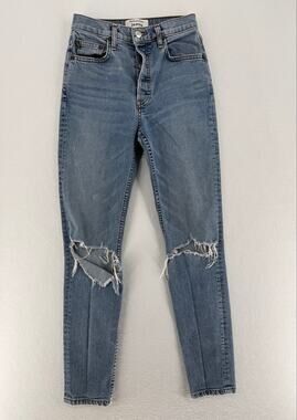 Reformation Serena High Skinny Jeans 25 Melbourne Destroyed Ripped Button Fly